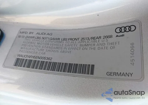 2014 Audi A5 2.0T Premium z USA, uszkodzony, nr VIN WAUCFAFH5EN005362